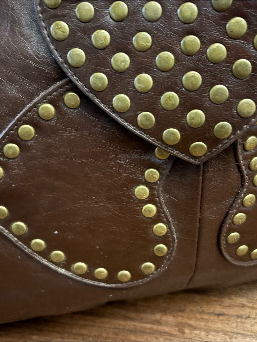 Vintage Heart-Studded Brown Hobo Bag - Picture 3 of 6